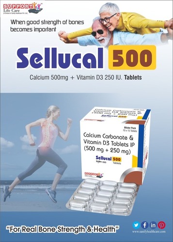 Tablet Calcium carbonate 1250mg eq.to elemental calcium 500mg +  Vitamin D3 250 I.U