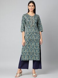 Women Fancy Kurtis - Cotton Multicolor Straight Kurta, Size M To Xxl | Anti-wrinkle, Quick Dry, Waterproof, Stylish Embroidery, 3-4th Sleeve