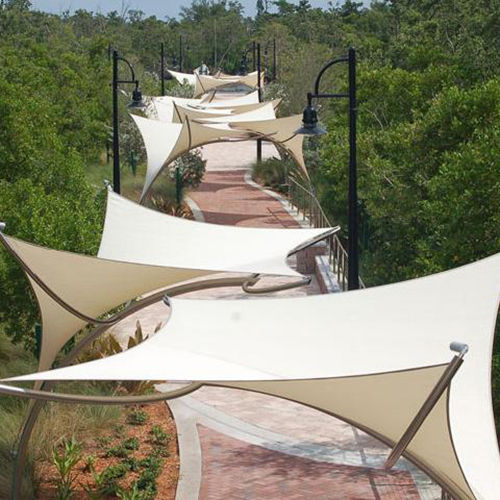 Dome And Pyramid White Tensile Walkway Covering Structure