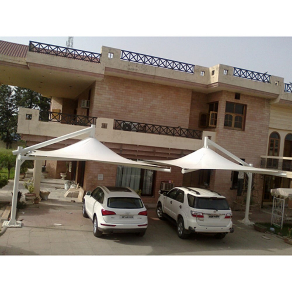 Paint Coated Conical Car Parking Shed - PVC Roof, Custom Dimensions, White Finish, Long Life, Pole Fitted Stability