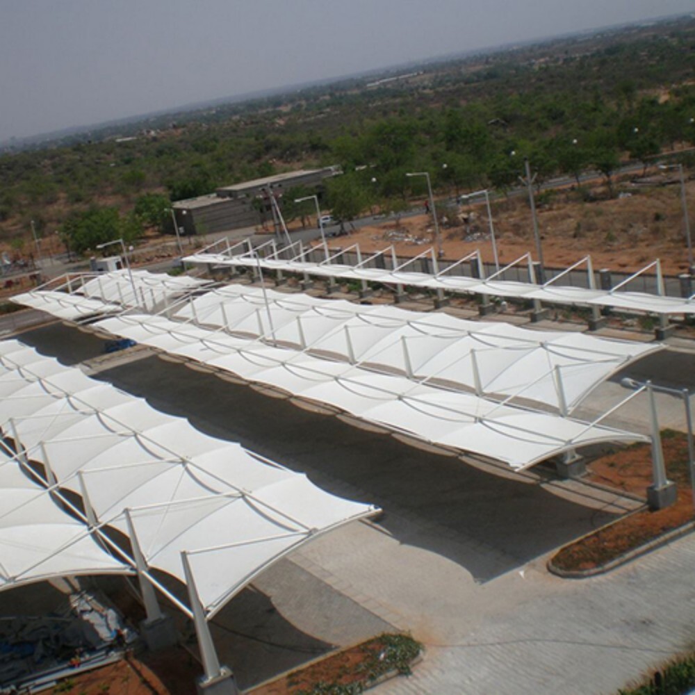 Mild Steel Cone Tensile Car Parking Structure - Color: White