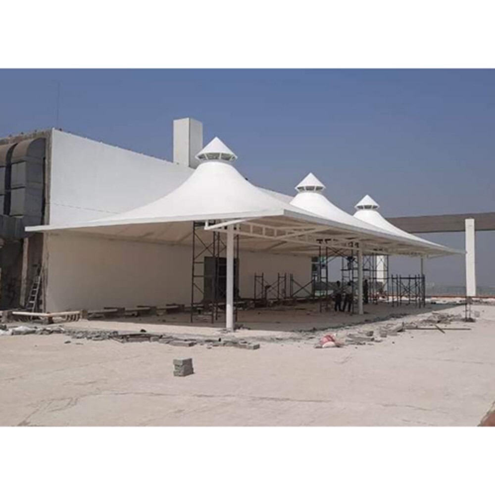 Tunnel PVC Tensile Car Parking Shed - Waterproof PVC Roof, Customizable Dimensions, Classic White Color | Long Lifespan, Pole-Fitted Structure for Villas, Workshops, and Hotels