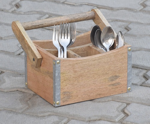 Wooden Cutlery Holder With Cutlery