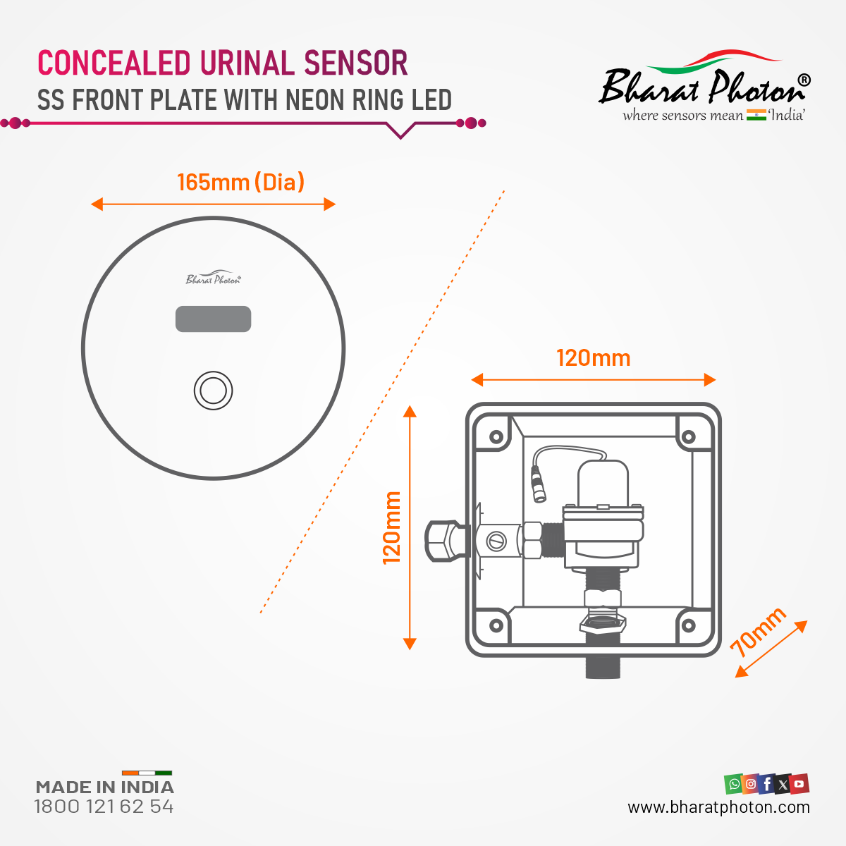 Concealed Urinal Flusher BP-U992 DC Bharat Photon