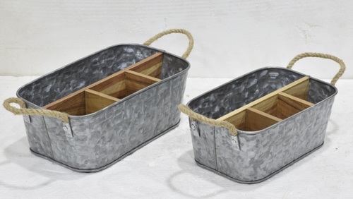Set Of 2 Cutlery Holder With Jute Handle - Color: Grey