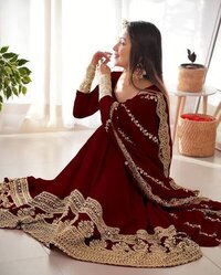 Bridal Wedding Dresses - Heavy Faux Georgette Top With Sequins, Micro Cotton Inner, Full Sleeves, Size M(38)-xxl(44), Length 50-51 Inches, Embroidered Dupatta