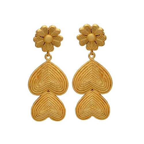 Woman Dual Heart Dangle Earring set with flower Top.