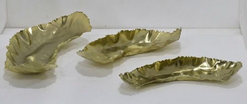 Set Of 3 Metal Betel Leaves With Gold Plated