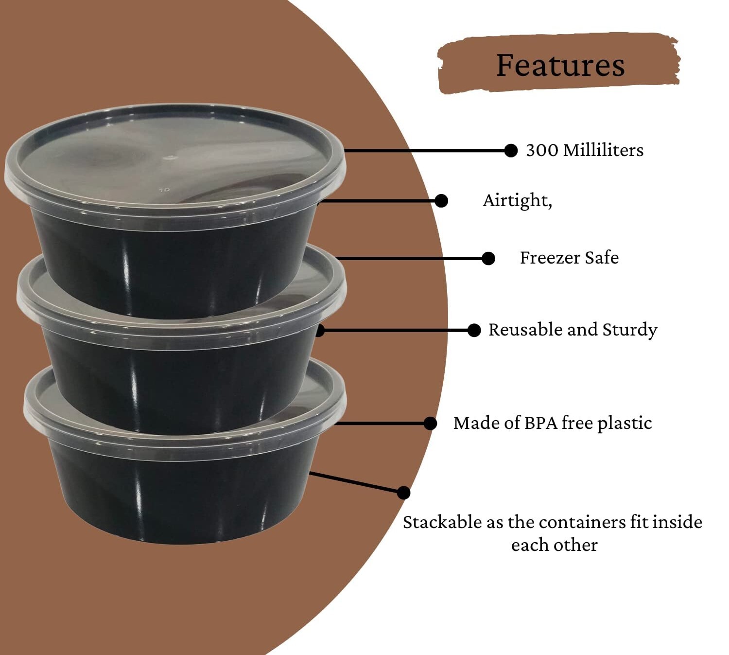 500ML Plastic Round Box ( White / Black )