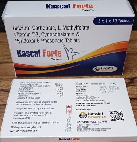 Calcium Carbonate, L-Methylfolate Vitamin D3, Cynocobalamin & Pyridoxal-5-Phosphate Tablets