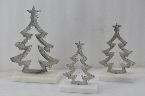 Set of 3 Metal X Mas Tree With Silver Finish