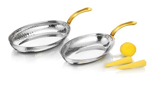 SS Oval Serving Pan with Brass Handle