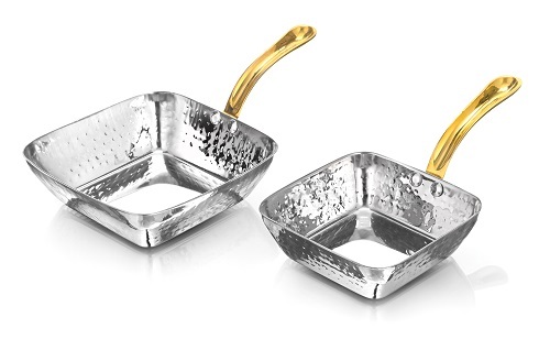 SS Square Serving Pan with Brass Handle