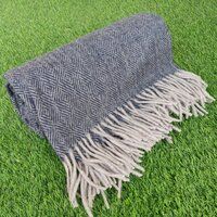 Navy Blue Diamond Herringbone Pattern Woolen Blankets