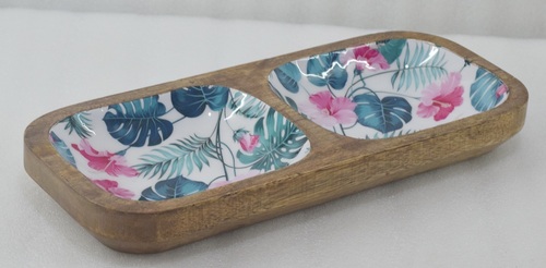 14 Inch Wooden Dish With 2 partition