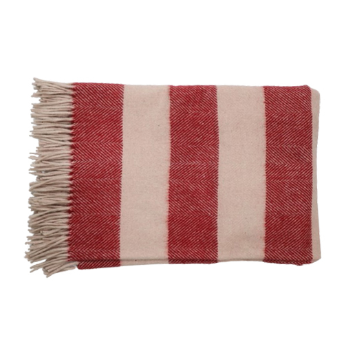 Striped Herringbones Cherry Red and Dusky Pink Woolen Blanket