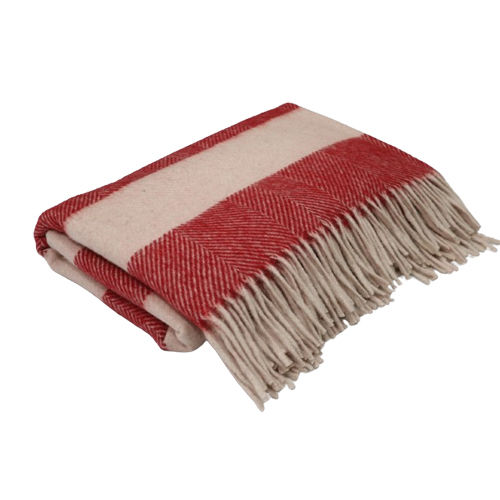 Striped Herringbones Cherry Red and Dusky Pink Woolen Blanket