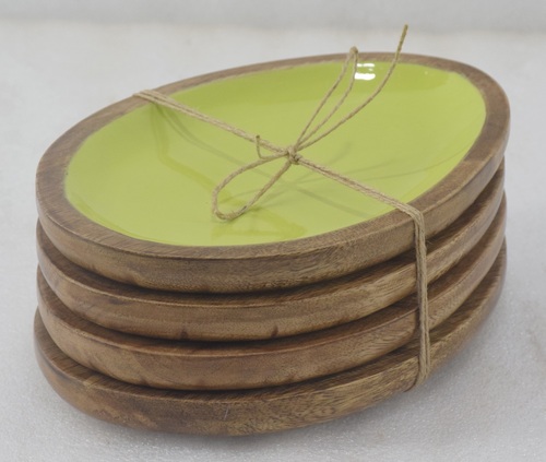 7 Inch Wooden Dish Set With Enamel Finish