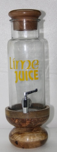 30 cm Glass Dispenser With Wood Base & Top