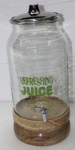 42 cm Glass Dispenser With Wooden Base