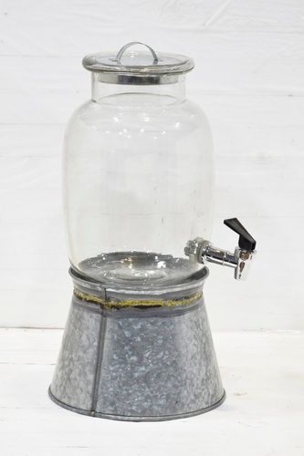 11 Inch Glass Dispenser With Galvanised Base & Top