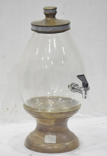 12 Inch Glass Dispenser With Wood Base & Top