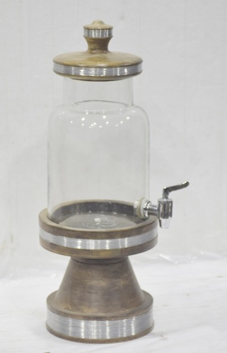 9 Inch Decorative Glass Dispenser With Wood Base & Top