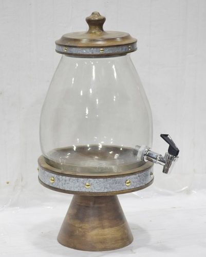 11 Inch Glass Dispenser With Wood Base & Top