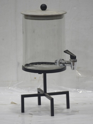 9 Inch Glass Dispenser With Metal Stand