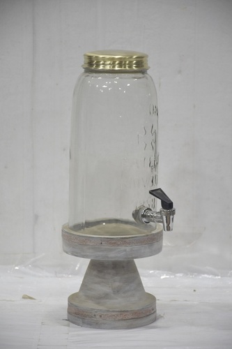 12 Inch Glass Dispenser With Wooden White Washed Stand