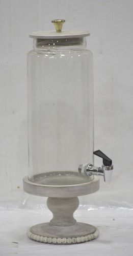 14 Inch Glass Dispenser With Wooden Stand Beads Pedestal