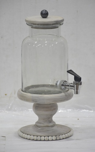 9 Inch Glass Dispenser With White Washed Stand