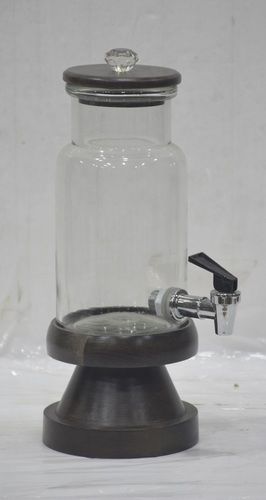 9 Inch Glass Dispenser With Wooden Stand