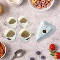 CRYSTA CERAMIC TEA CUPS WITH PLASTIC TRAY