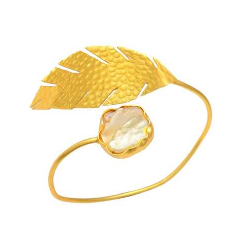 Leaf and Pearl Cuff Bracelet