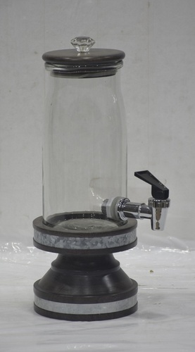 9 Inch Glass Dispenser With Decorative Wood Stand