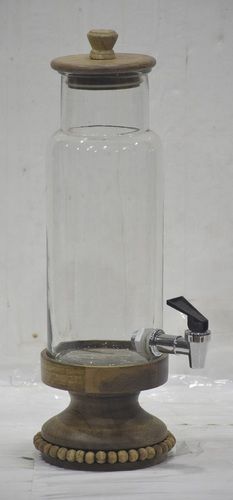 12 Inch Glass Dispenser With Wood Pedestal Stand