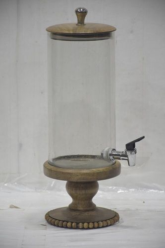 12 Inch Glass Dispenser With Original Finish Wood Stand