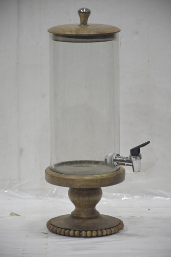 12 Inch Glass Dispenser With Original Finish Wood Stand