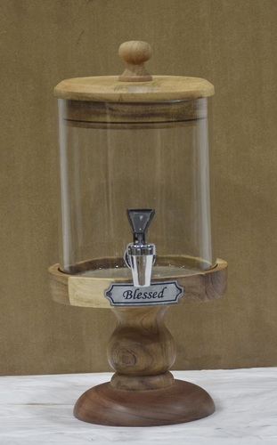 13 Inch Glass Dispenser With Original Finish Wood Stand