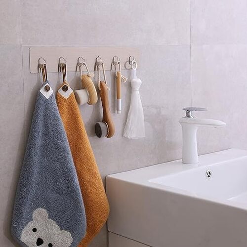 HOKIPO Magic Sticker Series Self Adhesive Bathroom Hook Rail, Hook for Kitchen, Wall Hooks for Hanging, Kitchen Hooks for Hanging Utensils, Key Holder White , Plastic