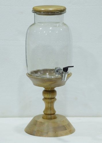 11 Inch Glass Dispenser With Wood Stand