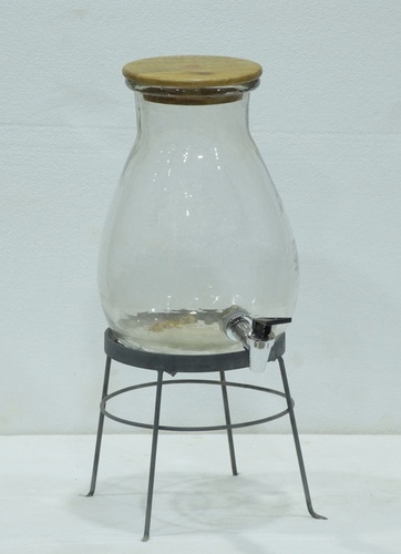 11 Inch Glass Dispenser With Metal Wire Stand