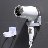 Mitsico Hair Dryer Holder - Pvc Plastic, Free Size, White | No Drilling Installation, High-temperature Resistant, Anti-rust Adhesive Storage