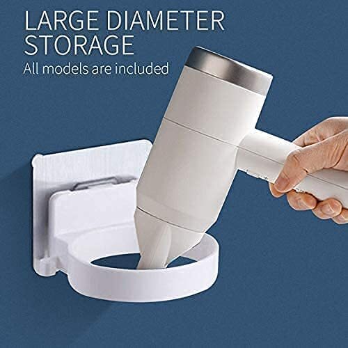 Mitsico Hair Dryer Holder, Hair Blow Drier Rack Wall Mount Dryer Organizer Shelf Plastic Wall Mount Sticker Holder- 1pcs (White)