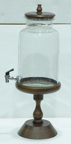 14 Inch Glass Dispenser With Wood Stand