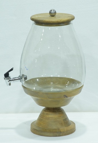 12 Inch Glass Dispenser With Wood  Stand & Top