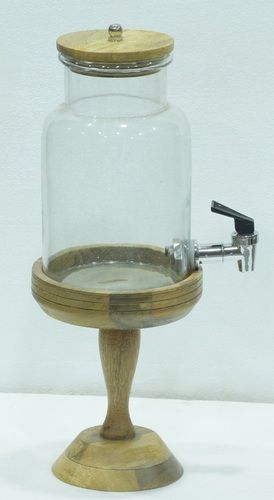 9 Inch Glass Dispenser With Original Finish Wood Stand