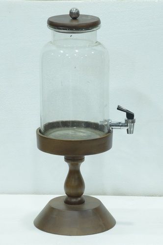 11 Inch Glass Dispenser With Wooden Stand