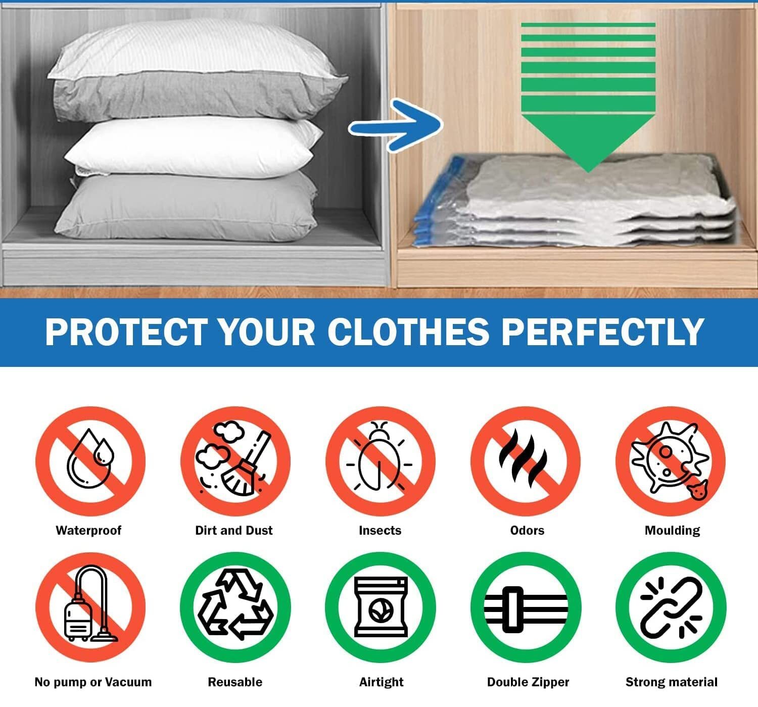 SPACE SAVING STORAGE VACUUM BAG(5 PCS PLAIN BAG , 1 PUMP )